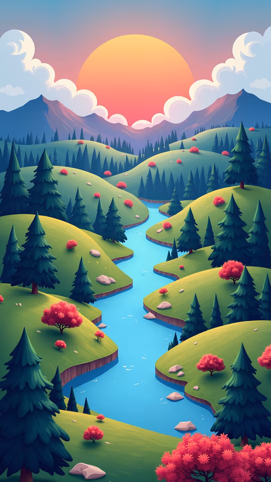 Cartoon Landscape Sunset