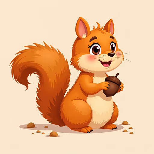 Cartoon Squirrel Eating Acorn