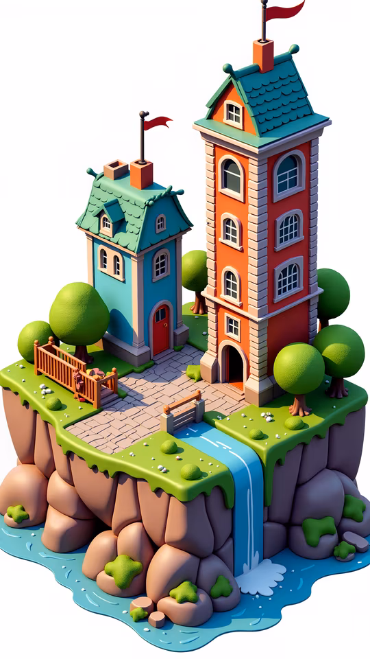 Cartoon Village Scene