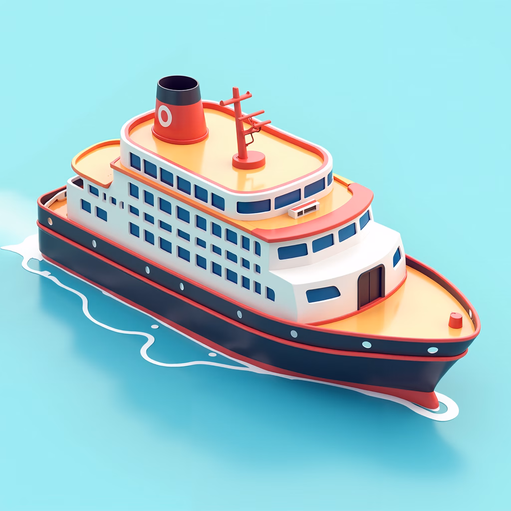 Brightly colored cartoon ship on a teal background, ideal for children’s illustrations.