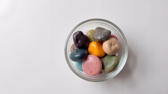 Colorful Rocks in Glass Bowl