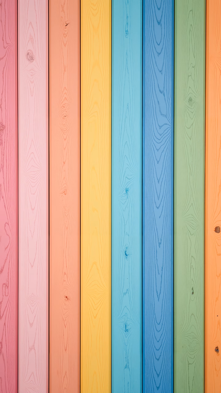 Vibrant wooden panels in a rainbow spectrum, evoking warmth and creativity.