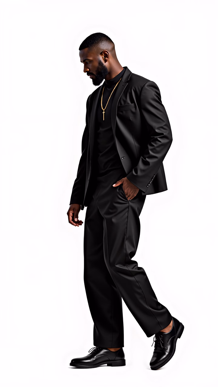 Elegant man in black suit, fashion photography, sophisticated style