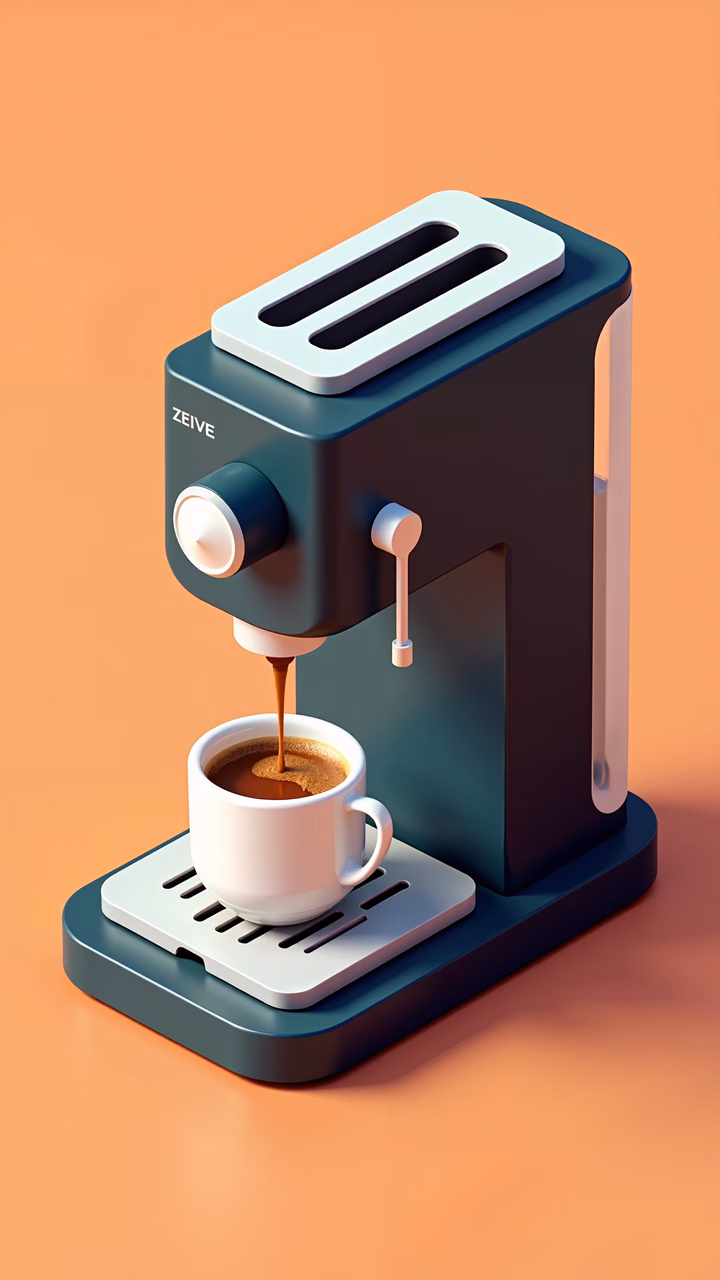 Modern espresso machine dispensing coffee in a minimalist setting.