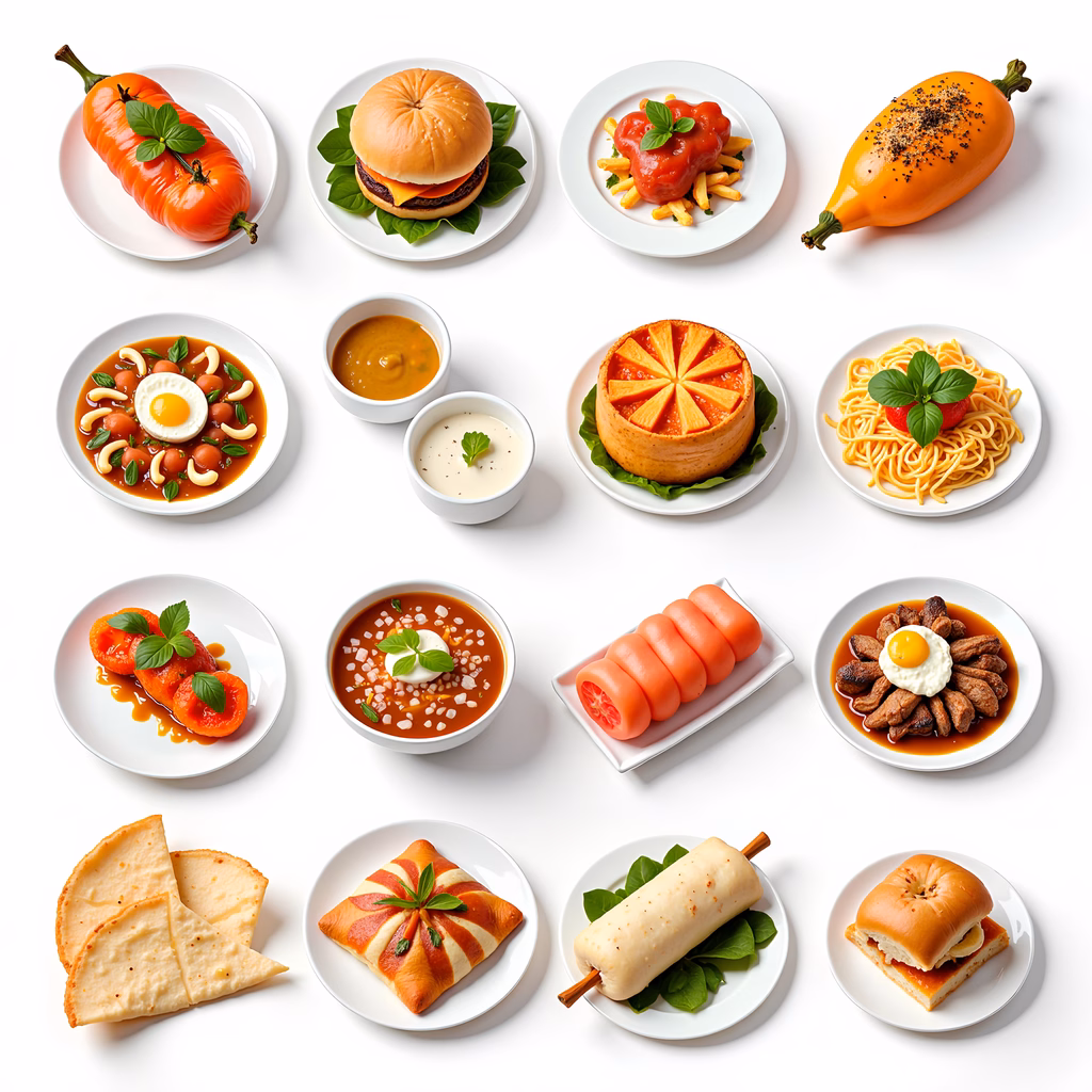 A visually appealing food collage featuring various dishes and fresh ingredients.