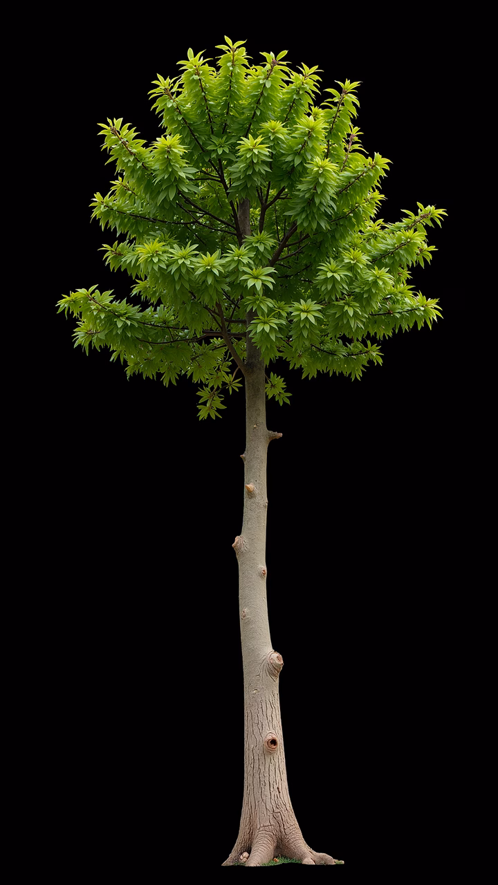 Vibrant green tree illustration on a black background.