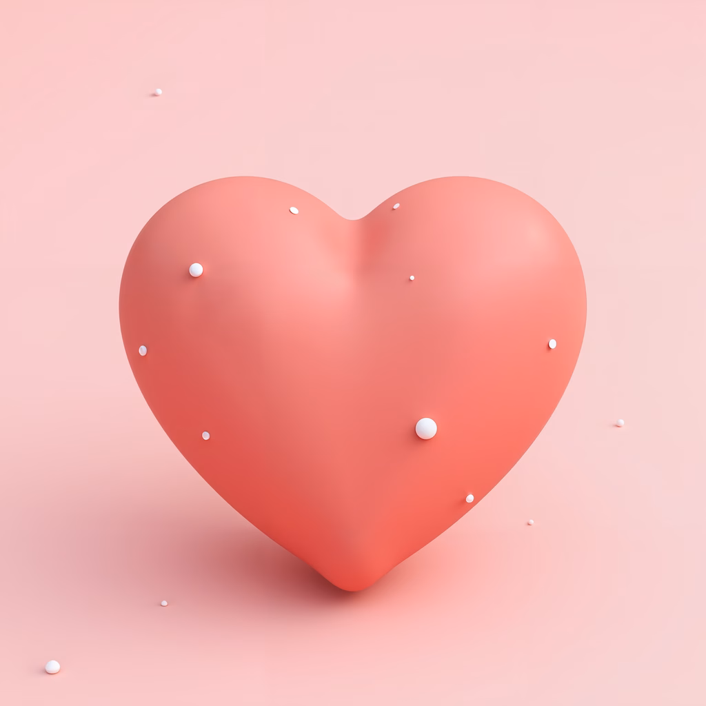 Soft pink heart with white pearls, romantic and serene.