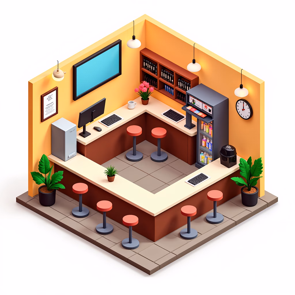 A charming café interior with warm colors and modern design elements.