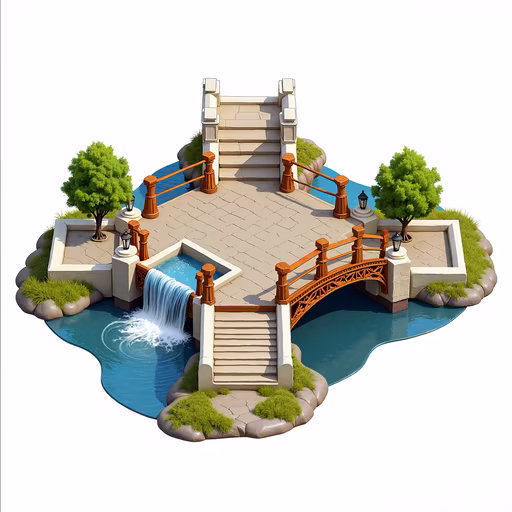 Isometric Waterfall Bridge
