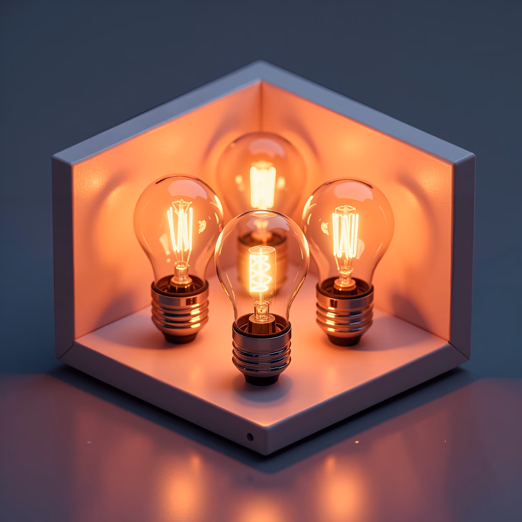 Warm light bulbs in a hexagonal box, creating a cozy and nostalgic ambiance.
