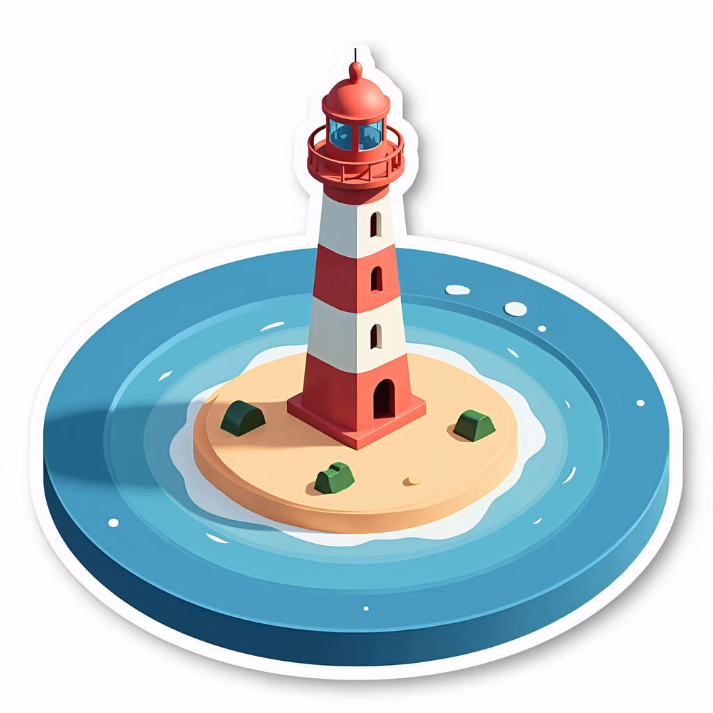 A colorful lighthouse illustration set against a tranquil sea backdrop.