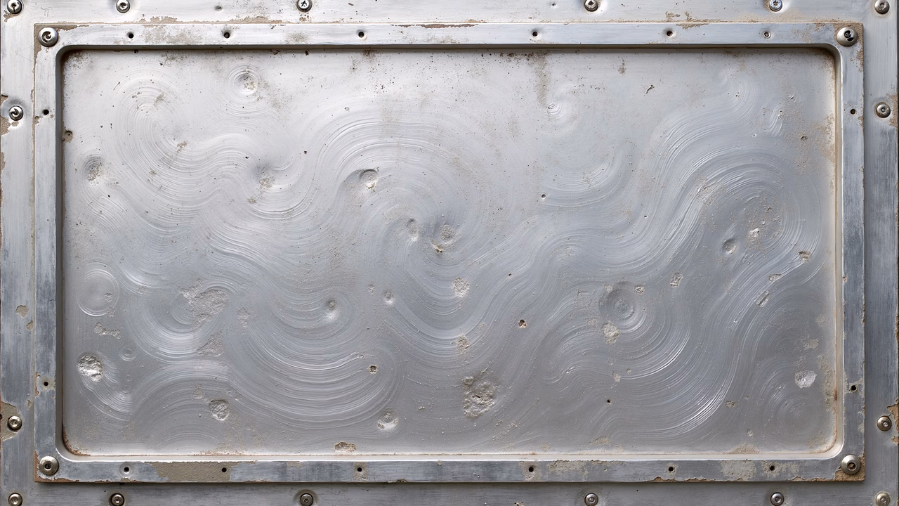 Monochromatic metallic wave pattern with industrial texture.