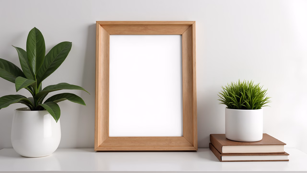 Minimalist frame with plants, interior design, simplicity, elegance