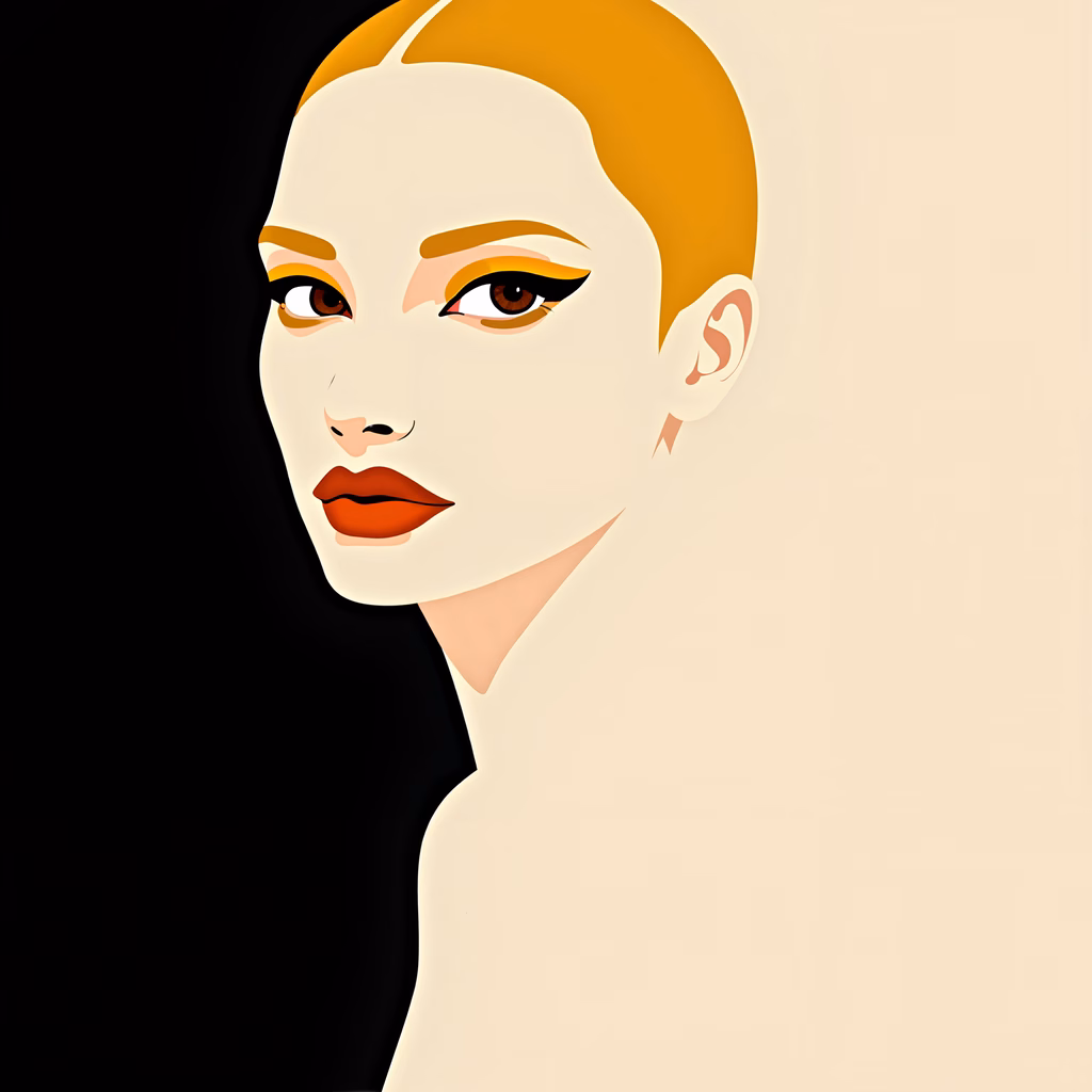 Bold makeup and minimalist portrait on contrasting backgrounds.