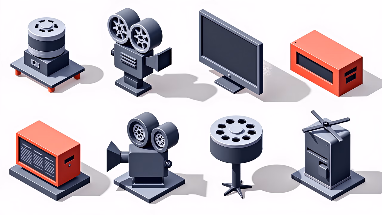 Illustrative depiction of essential movie equipment in a professional and creative setting.