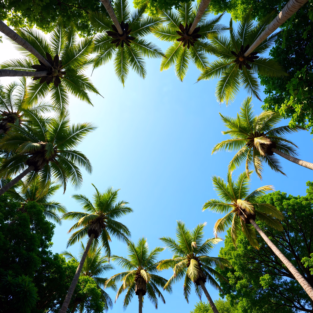 Tall palm trees against a clear blue sky, evoking a sense of peace and natural beauty.