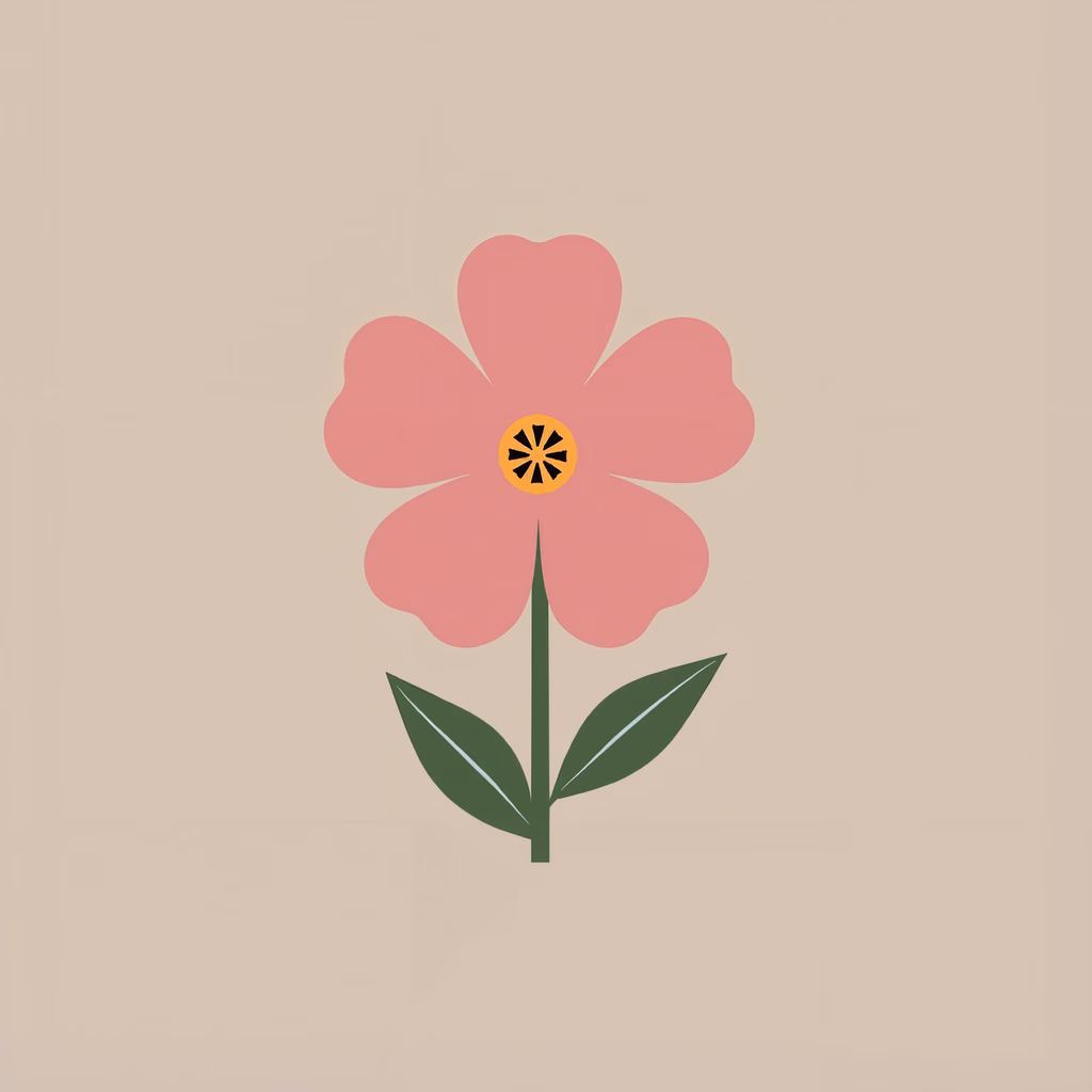 Minimalist pink flower illustration on beige background