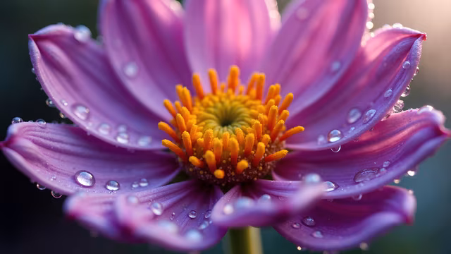 Purple Flower with Dew Drops