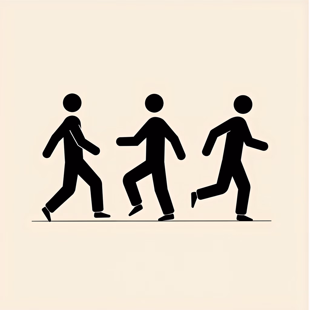 Dynamic human figures in motion, minimalist design, movement illustration