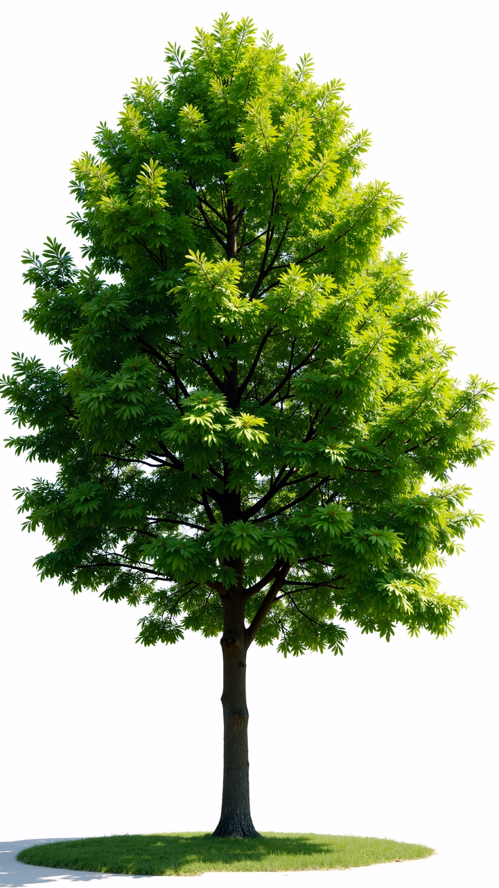 A detailed illustration of a lush green tree in full bloom, set against a white background.