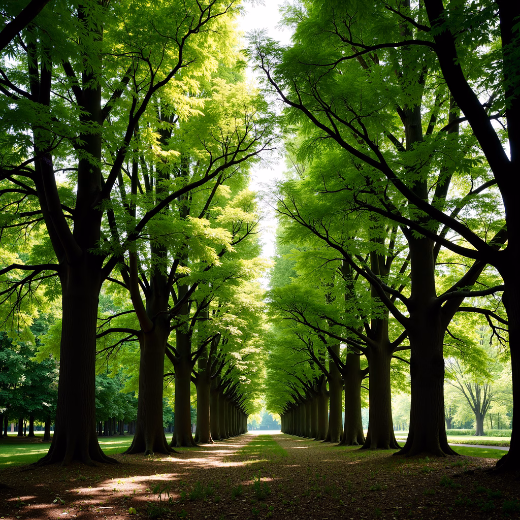 A tranquil tree-lined pathway bathed in natural light, perfect for relaxation and contemplation.
