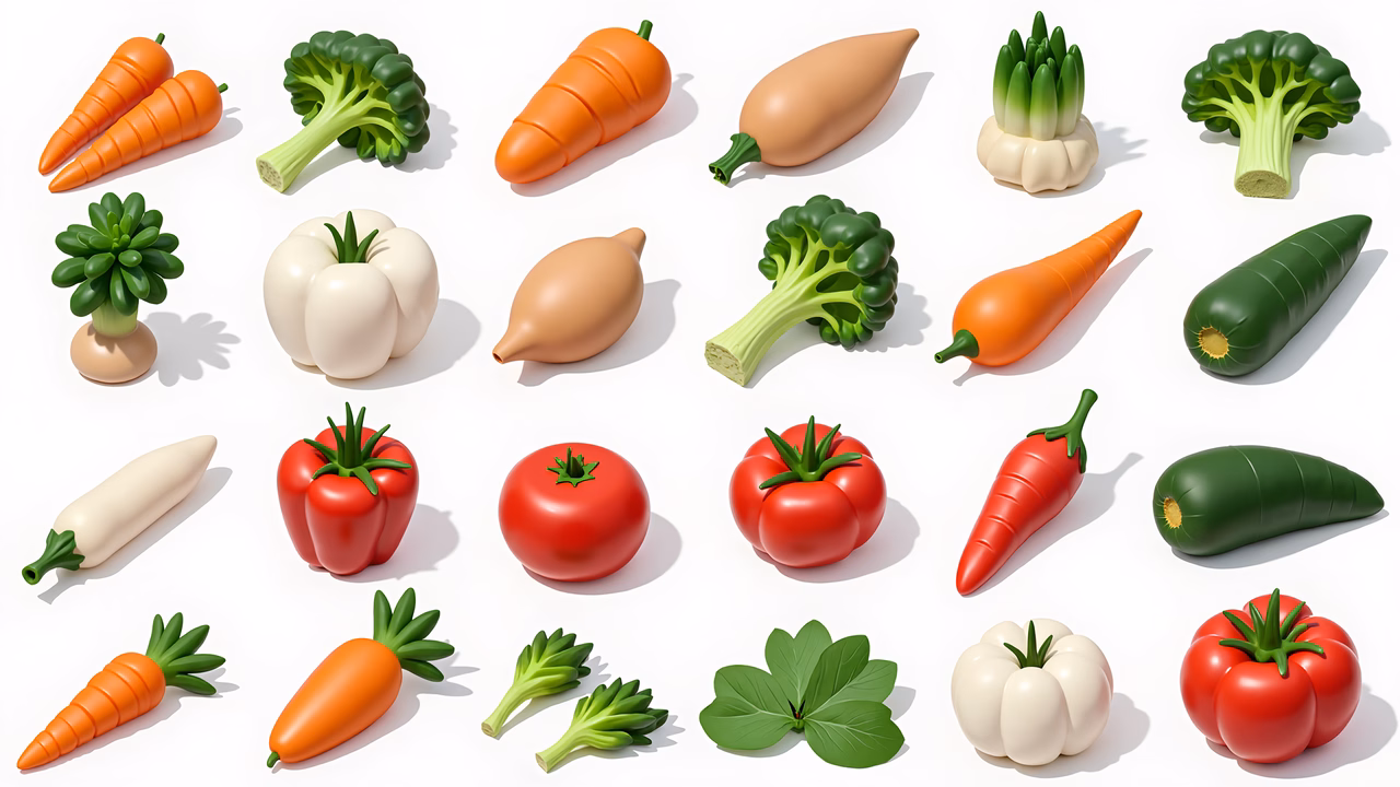 Brightly colored vegetable illustration with detailed textures and soft lighting.