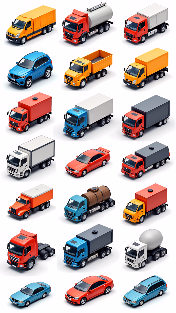 A collection of colorful vehicles in a modern illustration style.