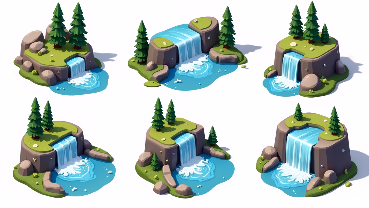 A peaceful waterfall illustration with vibrant colors and balanced composition.
