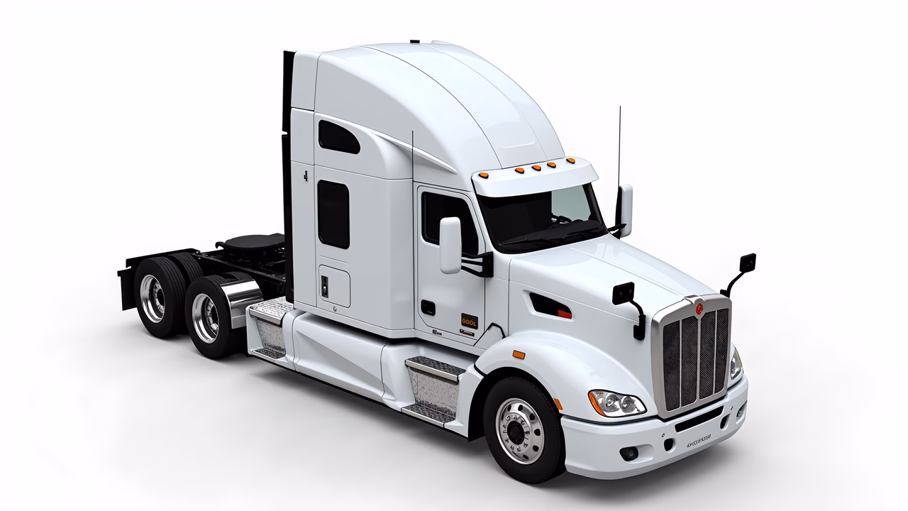 Sleek white semi-truck illustration emphasizing modern industrial design.