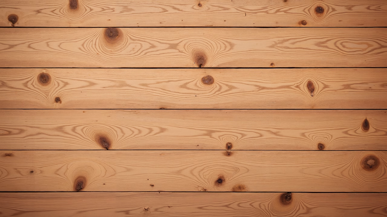 Horizontal wooden planks with natural grain and knots in warm beige tones.
