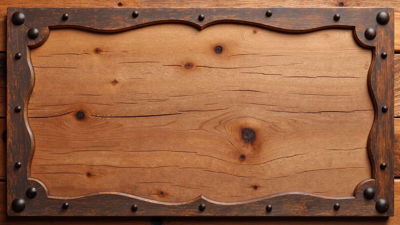 Rustic wooden plaque with dark ornate frame, rich tones, and vintage charm.