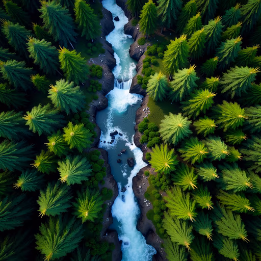 Aerial River Through Forest