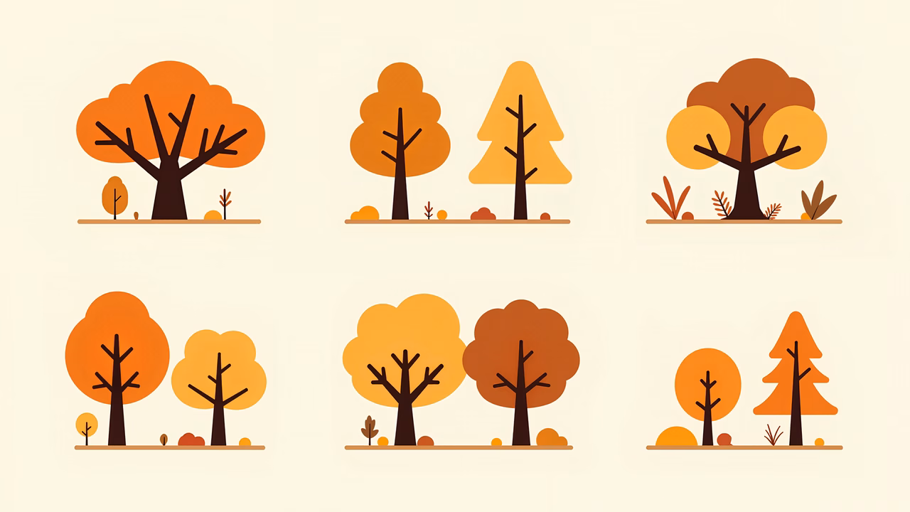 Stylized autumn trees in warm colors, perfect for seasonal decor.