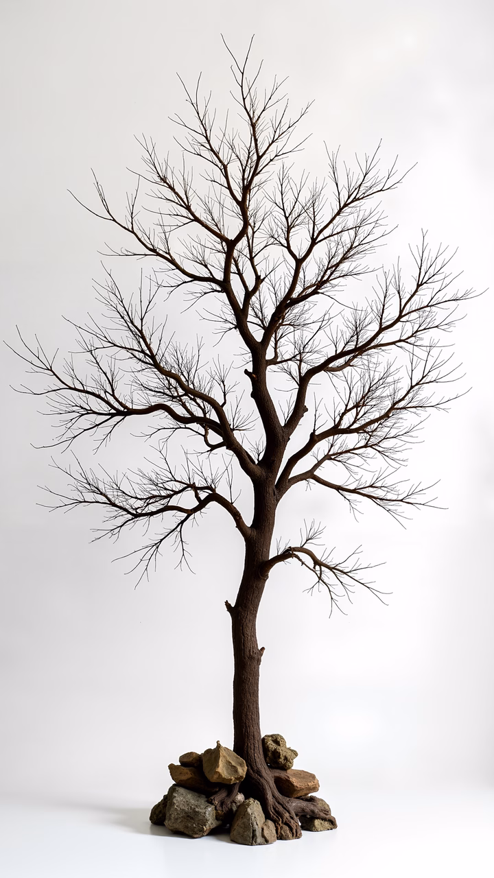 Minimalist bare tree illustration, evoking solitude and resilience.