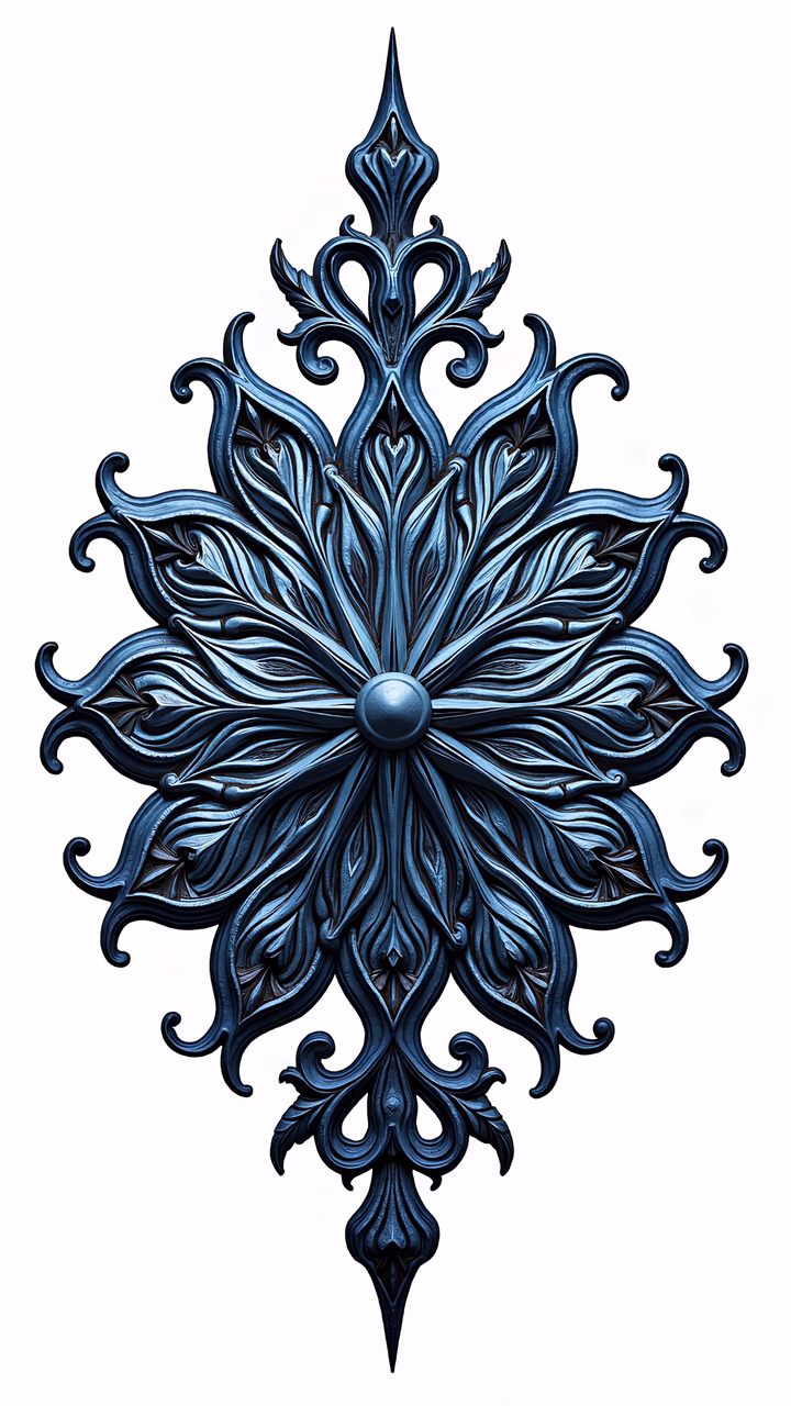 Elegant blue ornamental flower illustration with intricate details and luxurious tones.