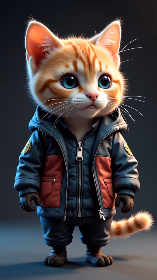 Cartoon Cat in Bomber Jacket