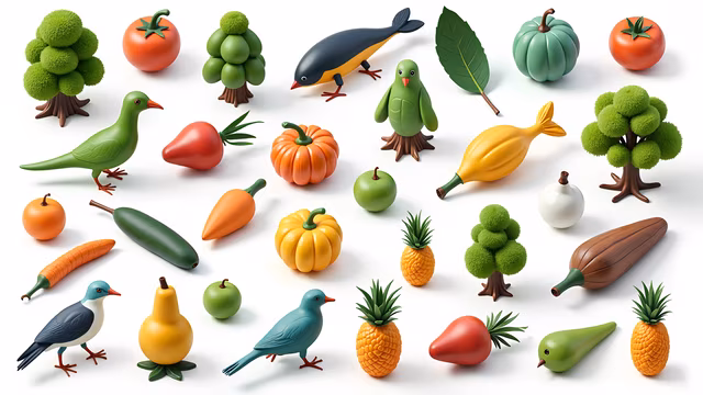 Cartoon Fruits and Birds