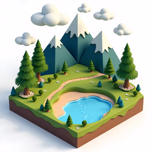 Cartoon Landscape with Mountains