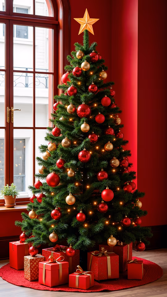 Christmas Tree with Red and Gold Decorations