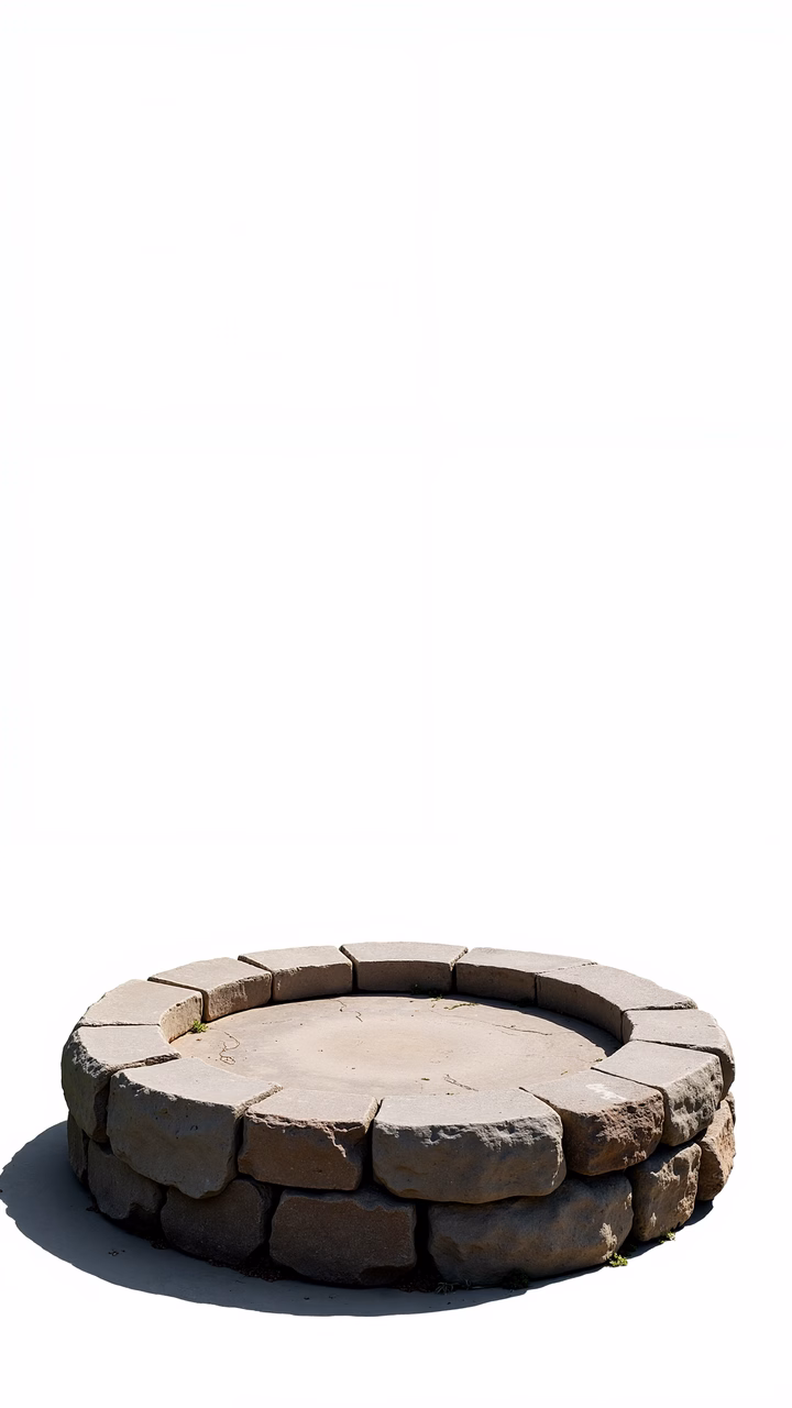 Circular stone structure on a white background, architectural simplicity.