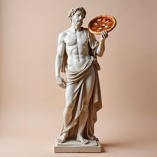 Classical Statue with Pizza