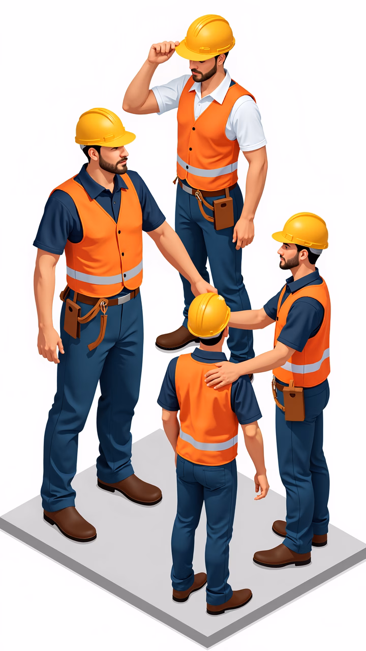 A group of construction workers in safety gear, emphasizing teamwork and professionalism.