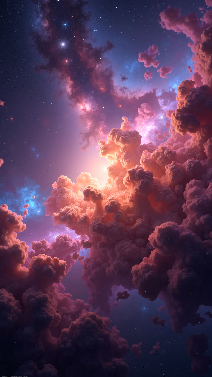 Vibrant cosmic clouds in a serene space setting