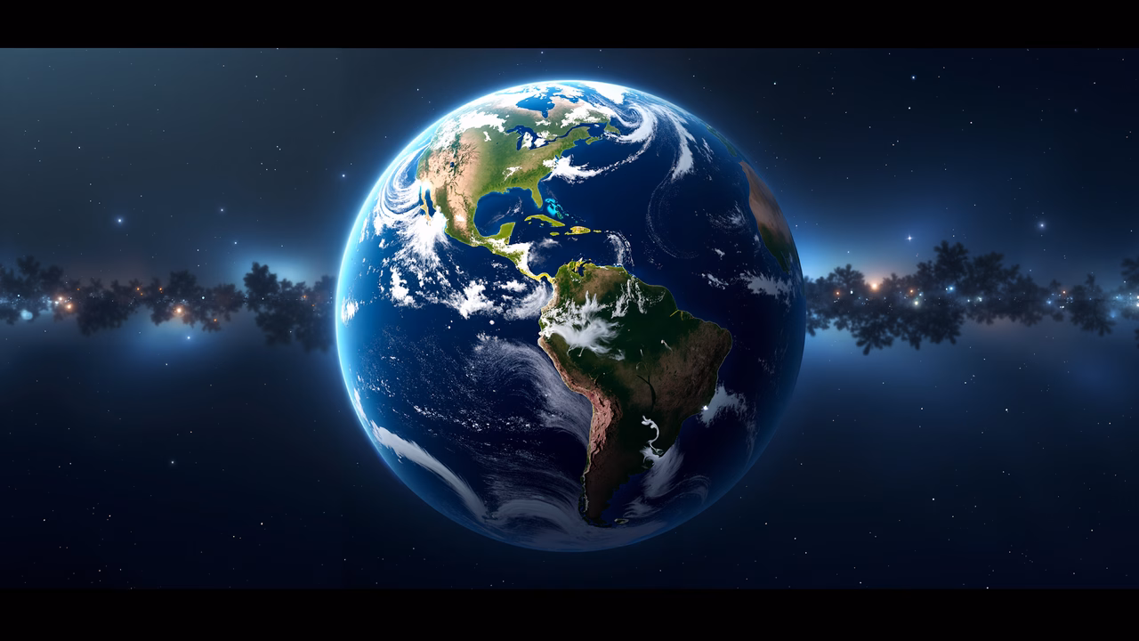 A breathtaking view of Earth from space, blending realism with artistic flair.