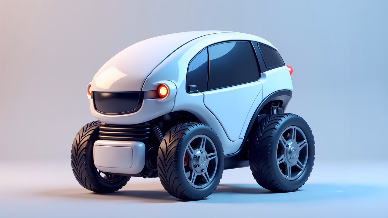 Futuristic car with large tires and sleek design, blending sci-fi and modern tech.