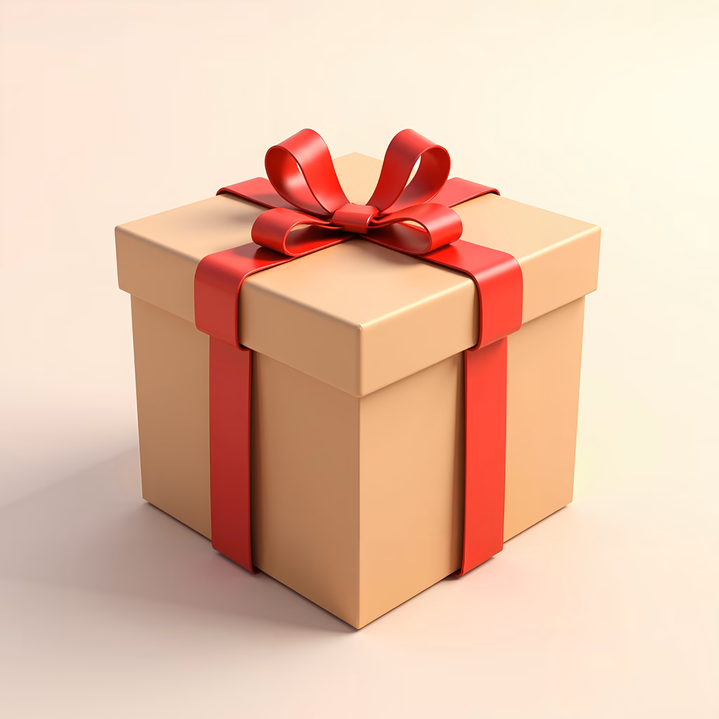 Illustrated gift box with red bow, perfect for celebrations and gifts.