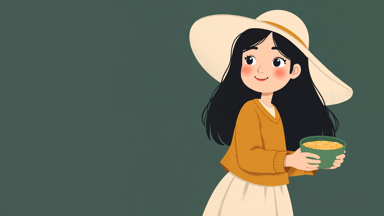 A girl in a hat holding a warm drink, evoking a sense of tranquility and comfort.