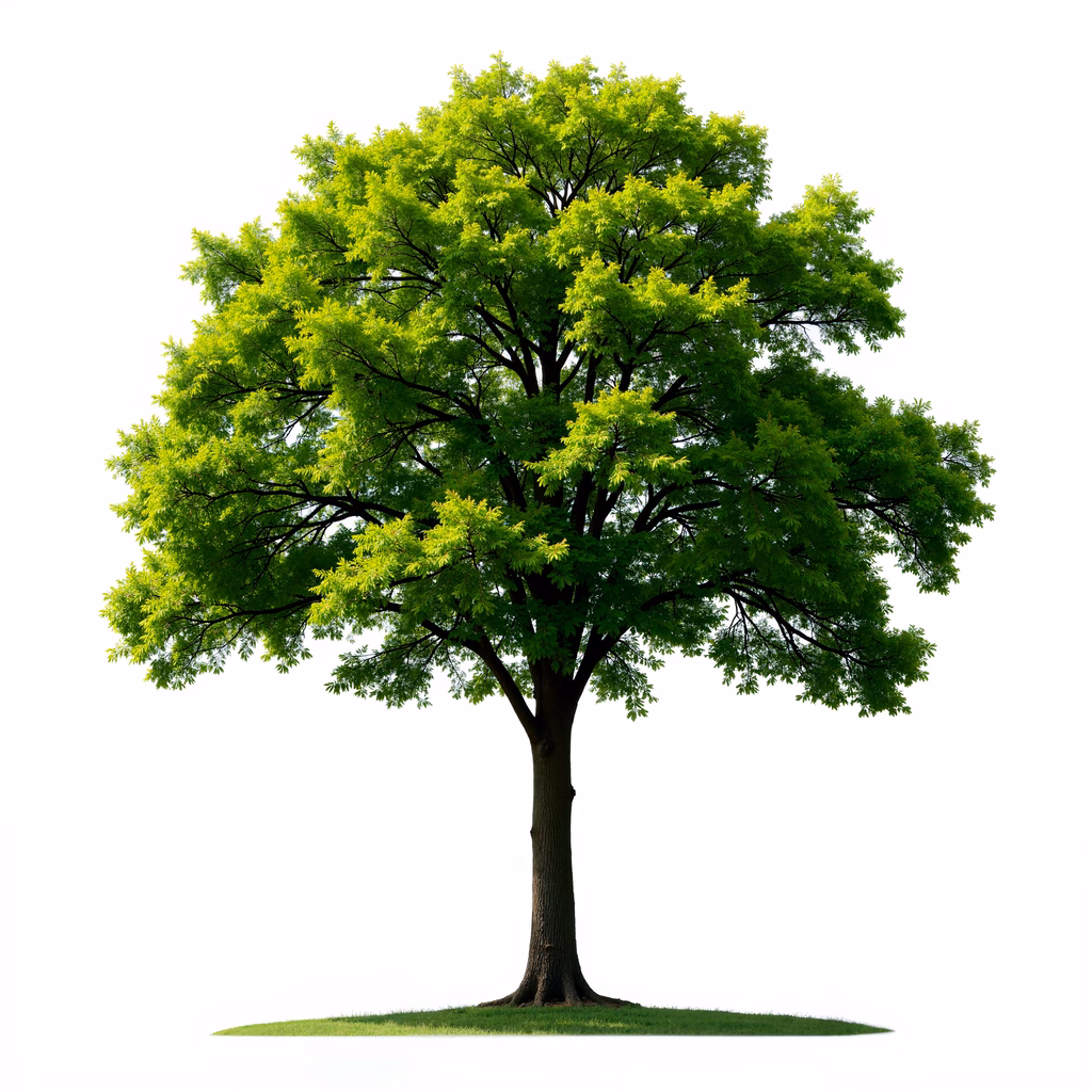 A detailed illustration of a green tree with vibrant leaves and a sturdy trunk, set against a plain white background.