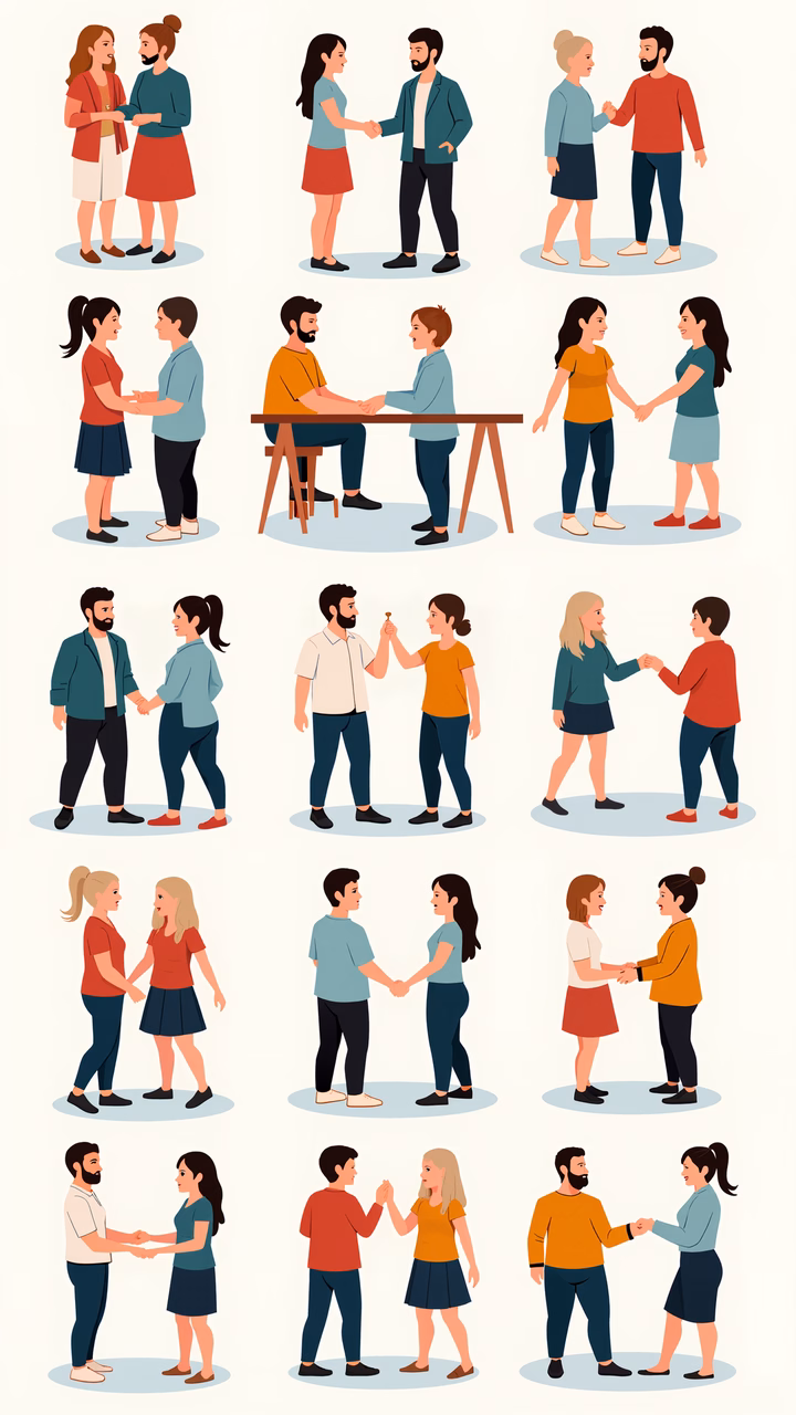 Multiple handshakes illustrating mutual respect and social connection.