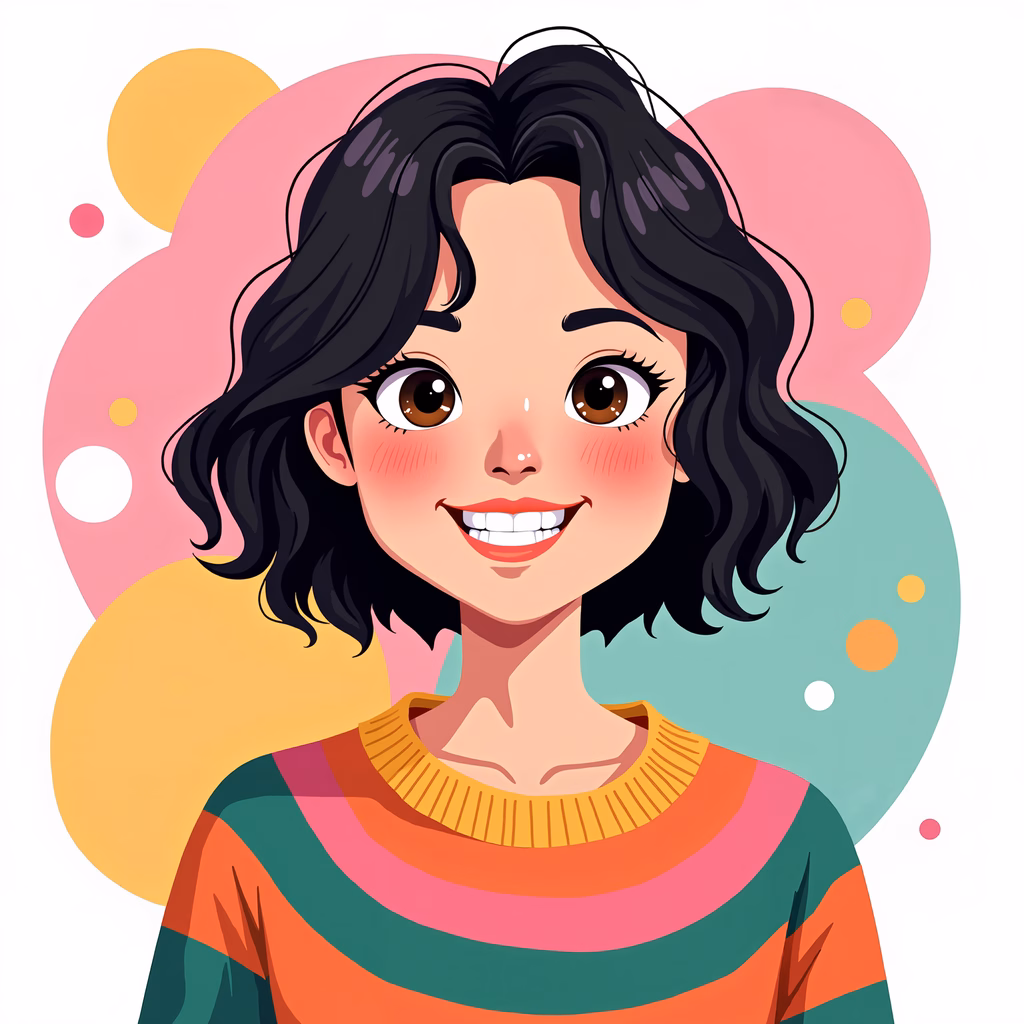 Brightly colored cartoon girl with a joyful expression, perfect for children's art.